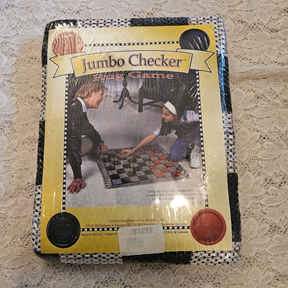 Jumbo Checker Game Set by Multiflex Rug Chekerboard and 3 inch Checkers Classic